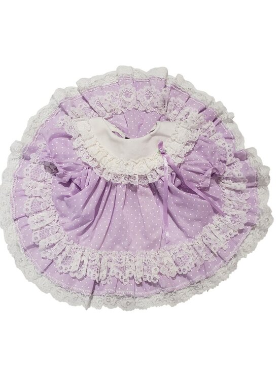 Jo Lene Other - Vintage Jo Lene Purple Polka Dot Lace Tiered Circle Dress Party Frilly NB 0-6 M